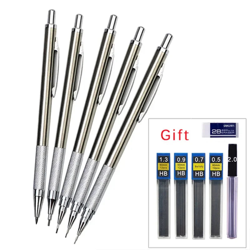 0.3 0.5 0.7 0.9 1.3 2.0mm Mechanical Pencil Set Full Metal Art Drawing Painting Automatic Pencil with Leads Office School Supply