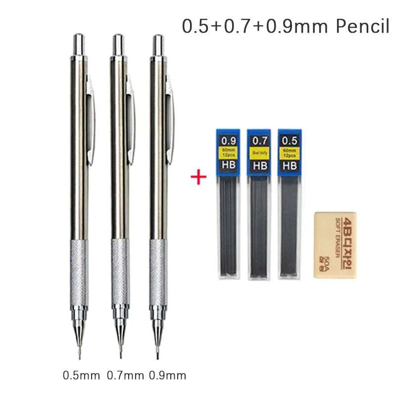 0.3 0.5 0.7 0.9 1.3 2.0mm Mechanical Pencil Set Full Metal Art Drawing Painting Automatic Pencil with Leads Office School Supply